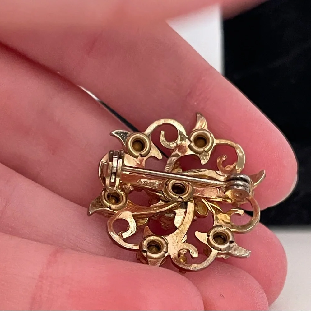 Vintage 40's CORO Red Rhinestone Holiday Christmas Abstract Regency Pin / Brooch